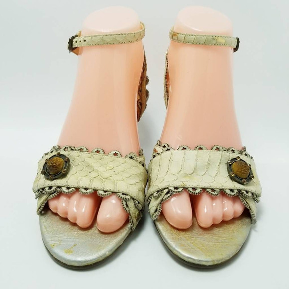 Cantarini Womens Ankle Strap Heels Sandals Shoes Beige Snakeskin Size EU 35 - Picture 4 of 13